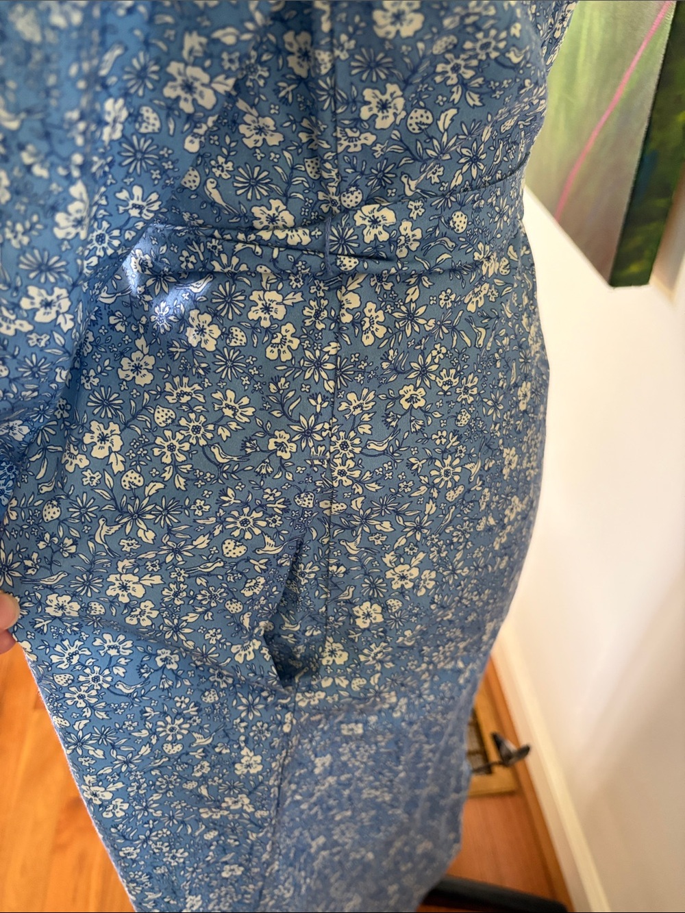 Blue Floral Midi Shirt Dress with Tie Waist - Picture 4 of 8